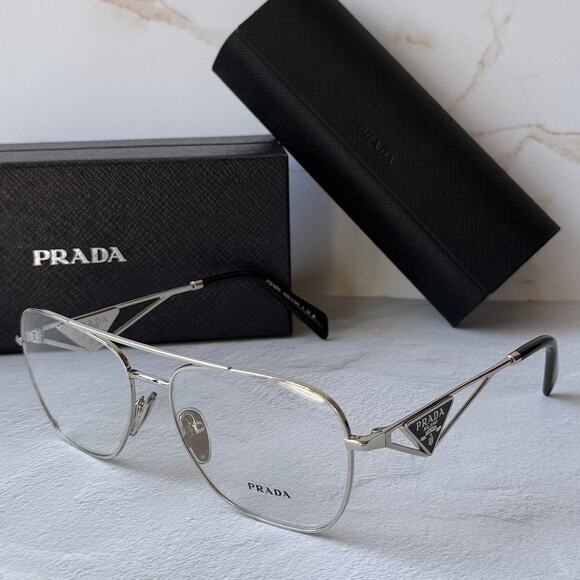 NEW Prada PR B50V Silver Pilot Aviator Eyeglasses Frames main image 4